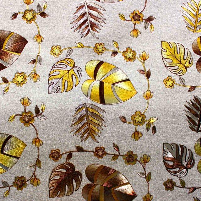 Caprice Metallic Yellow - Voksduk med blader og blomster