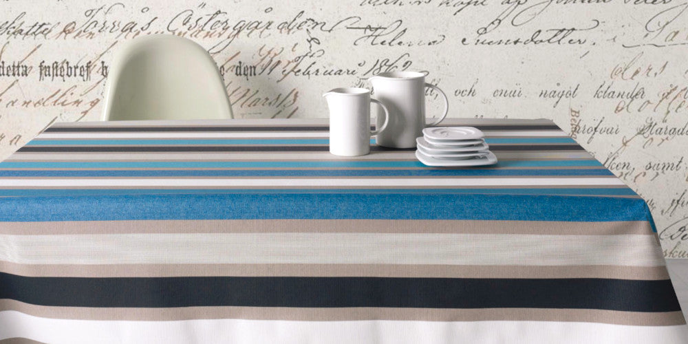 Caravaggio blå, akrylduk med striper, 160 cm bred