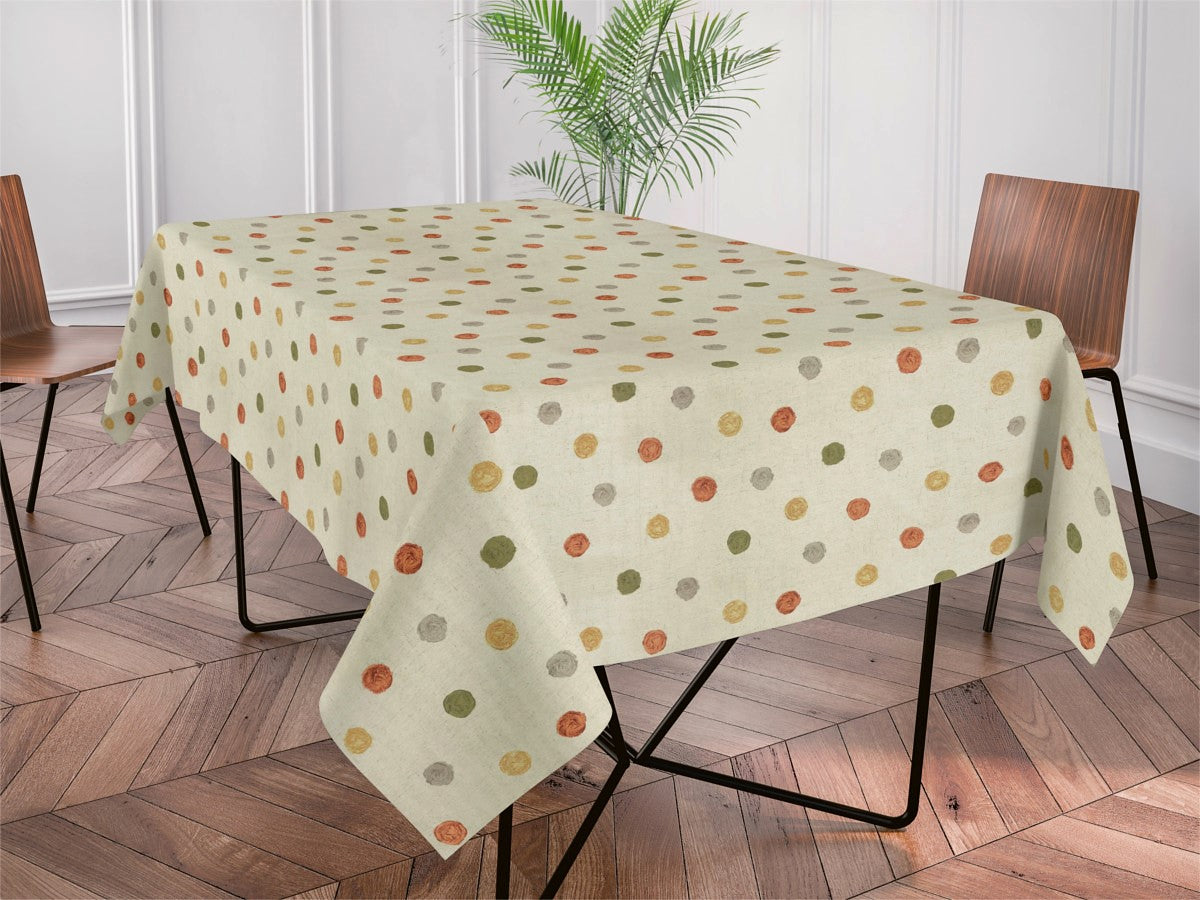 Carus Lys Sand - Akrylduk med malt prikker i varme farger, 160 cm