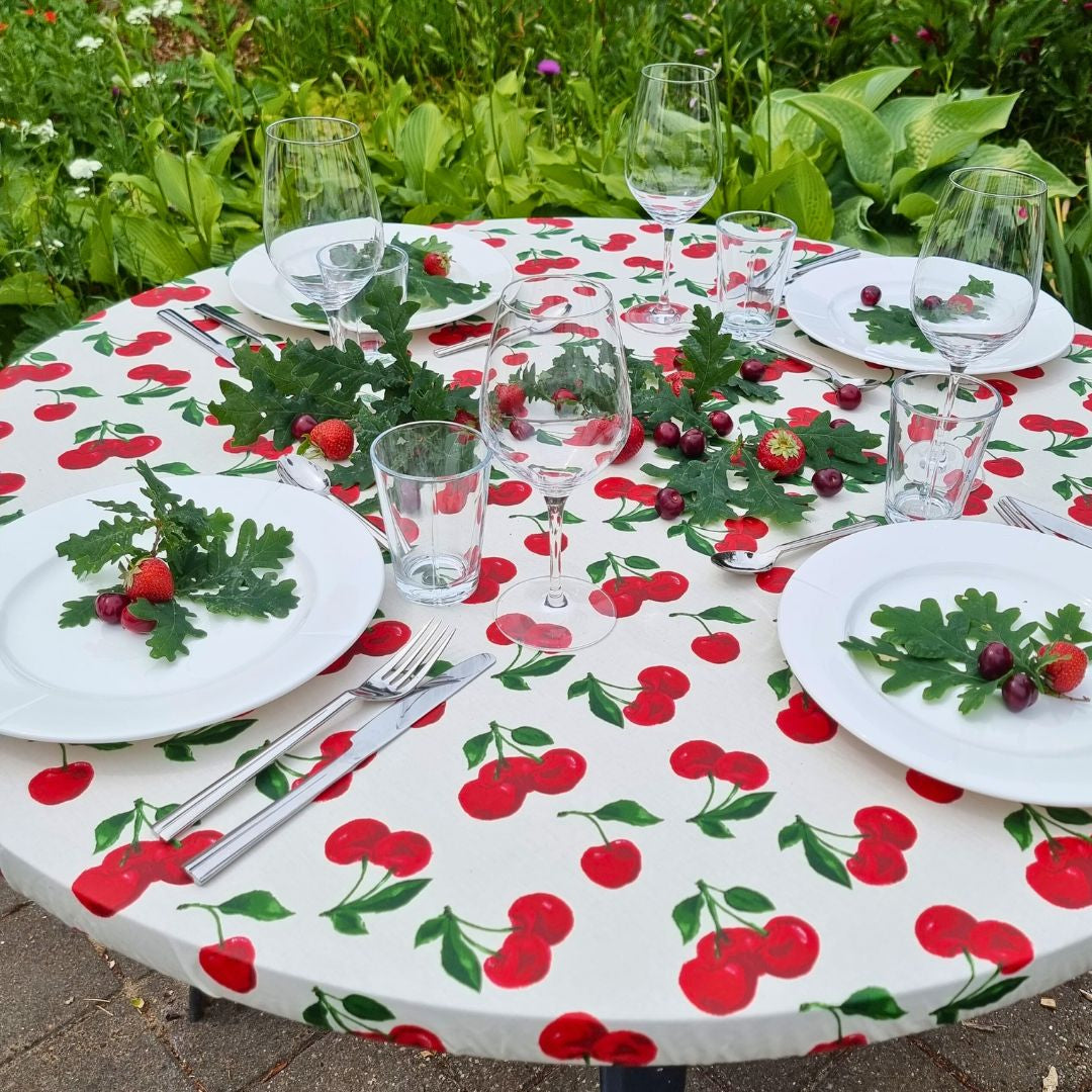 Cherry – Rund akrylduk med strikk