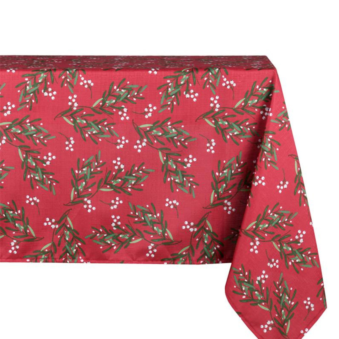 Christmas Greenery Rød – Juleduk med flekkavvisende behandling 150 x 300 cm, modellbilde