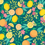 Citrus Emerald Green – Voksduk med sitroner og blader