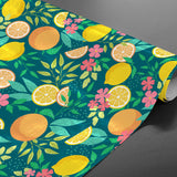 Citrus Emerald Green – Voksduk med sitroner og blader