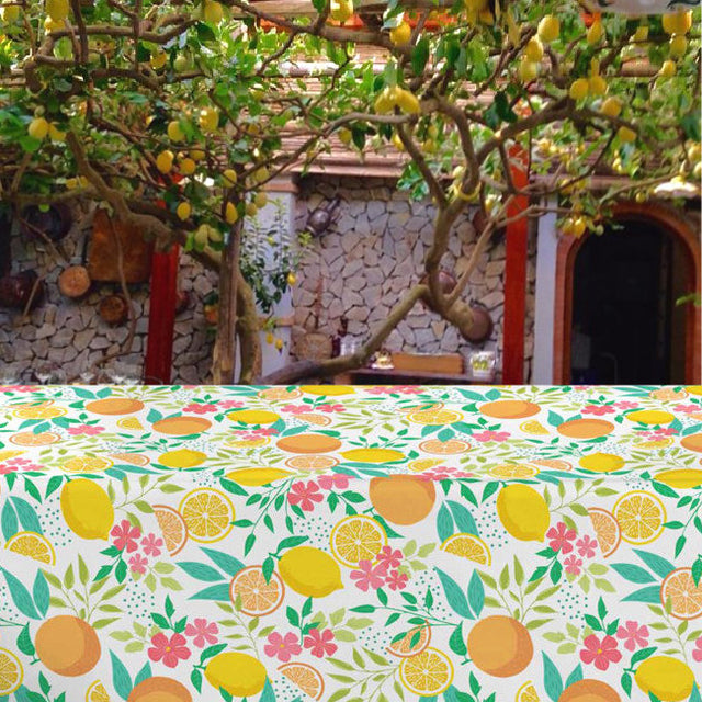 Citrus White – Voksduk med sitroner og blader