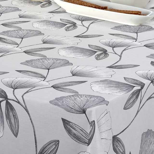 Claira Grå - Voksduk med blomstertegninger