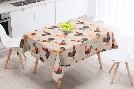 Cocorico Beige - Akrylduk med flotte haner - 155 cm bred