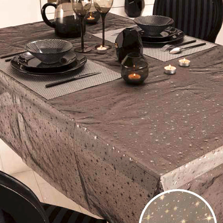 Festlig polyesterduk i sort Cométes Noir-stoff