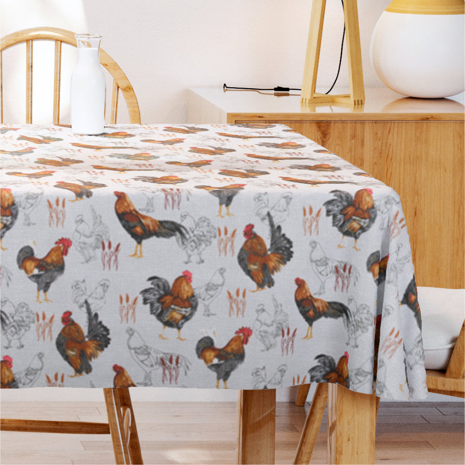 Hanegal Natur - Akrylduk med haner 155 cm bred