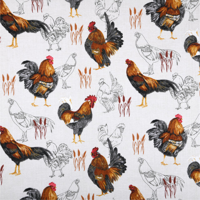 Akrylduk med hønsemotiv 155 cm bred