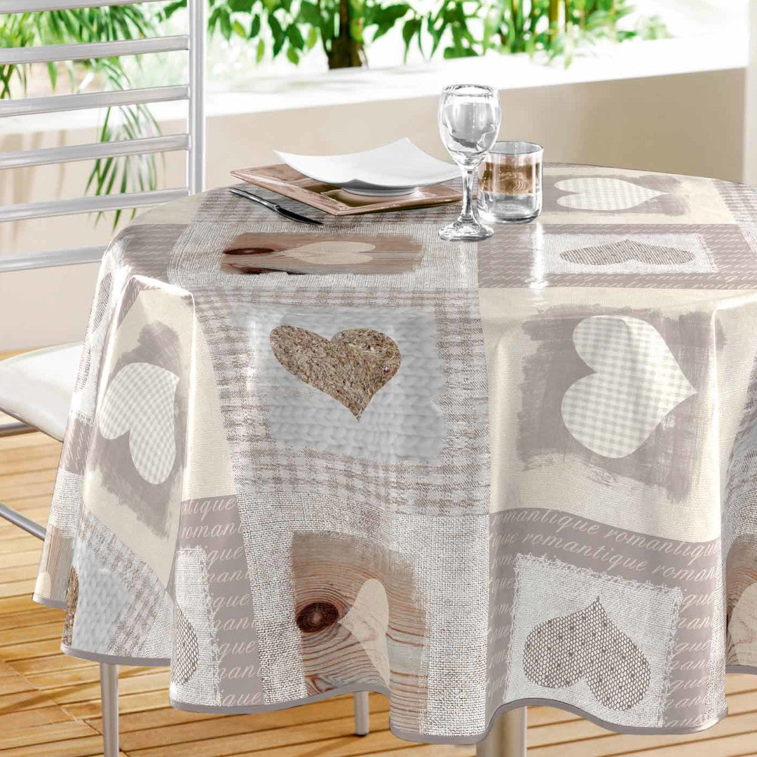 Cosy Coeur - Rund grå voksduk med hjerter, Ø 155 cm