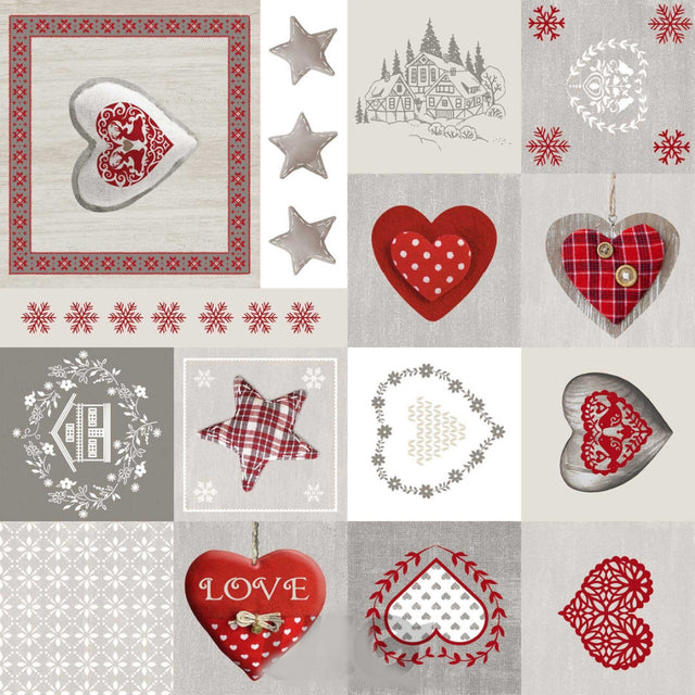 Courchevel – Julevoksduk med hjerter, stjerner og alpestemning, mønster