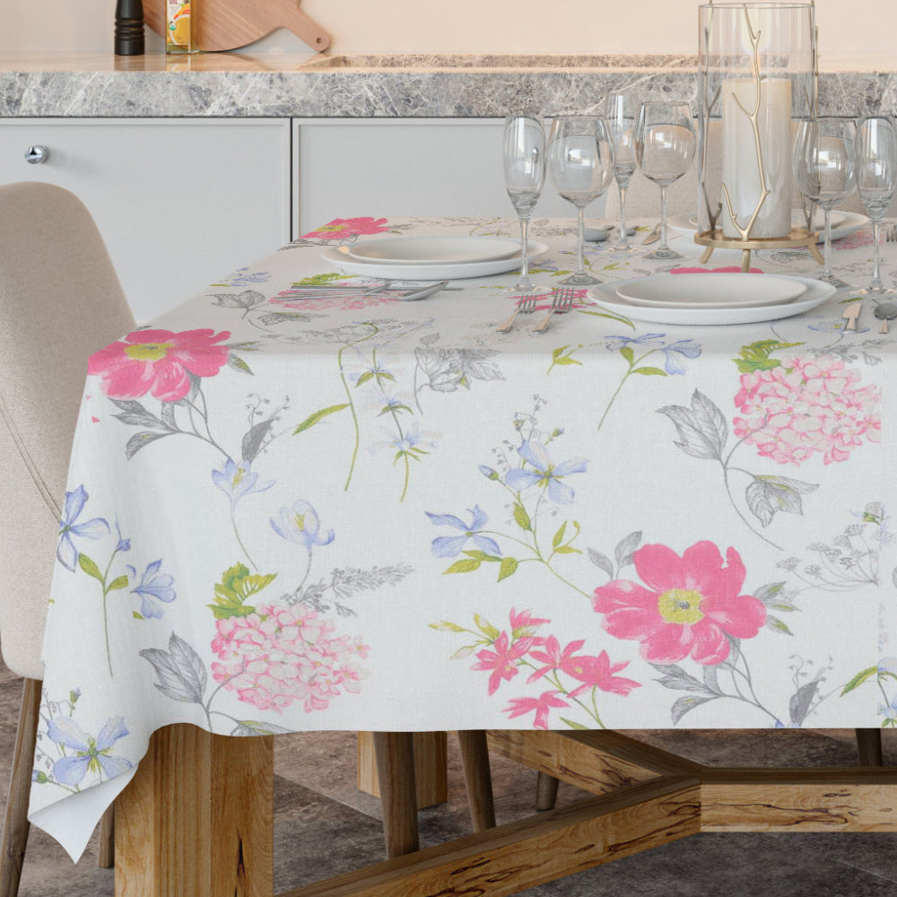 Crocus Lyserød/Blå - Akrylduk med vakre blomster - 100 % lin