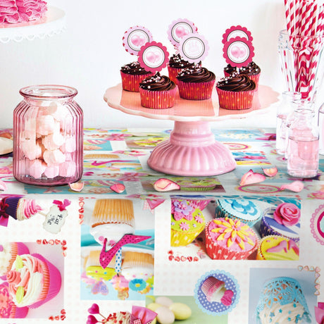 Cupcake, voksduk med festlige, fargerike og fristende kaker