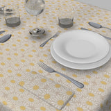 Daisy – Naturfarget akrylduk i hørlook med hvite prestekrager