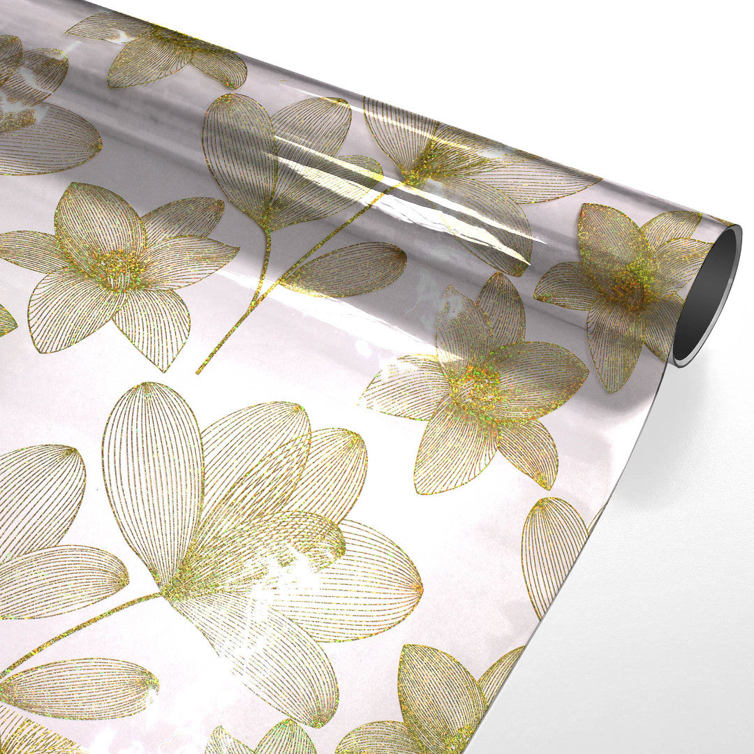 Danela Gold Glitter – Kraftig gjennomsiktig voksduk, strekblomster og glittereffekt