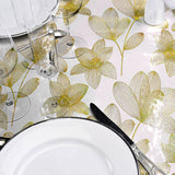 Nærbilde, Danela Gold – Gjennomsiktig voksduk, strekblomster og glittereffekt, rullet