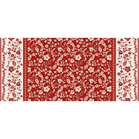 Daphne rød - Voksduk med blomster, bær og fugler