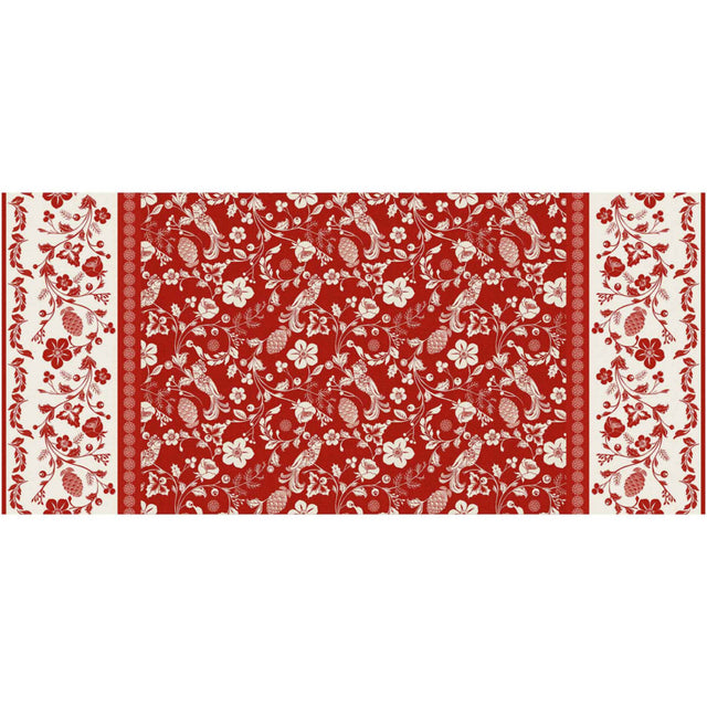 Daphne rød - Voksduk med blomster, bær og fugler