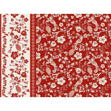 Daphne rød - Voksduk med blomster, bær og fugler