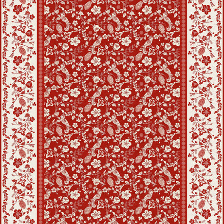 Daphne rød - Voksduk med blomster, bær og fugler