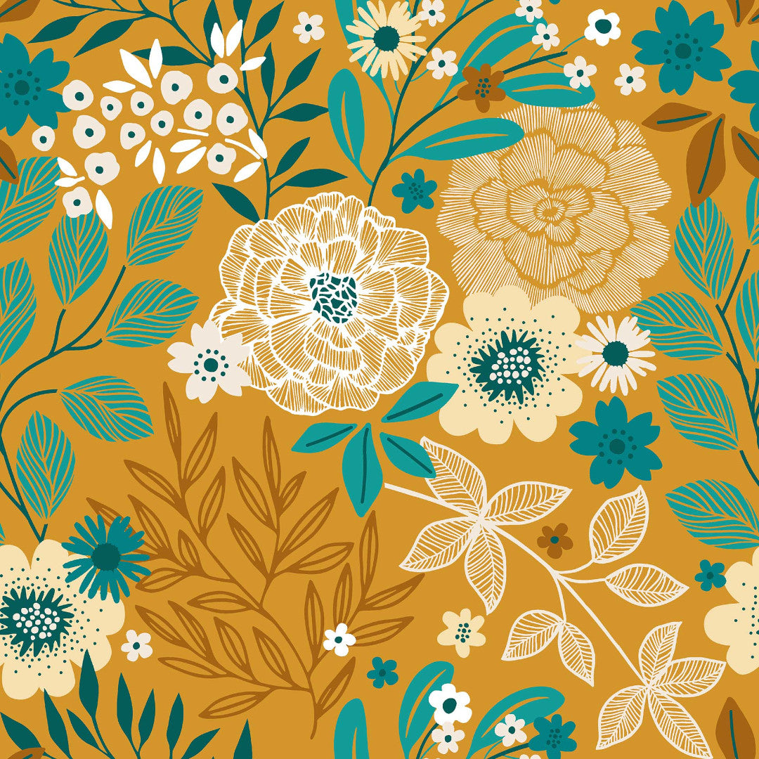 Divine Luxury, Gul - Voksduk med blomster og blader