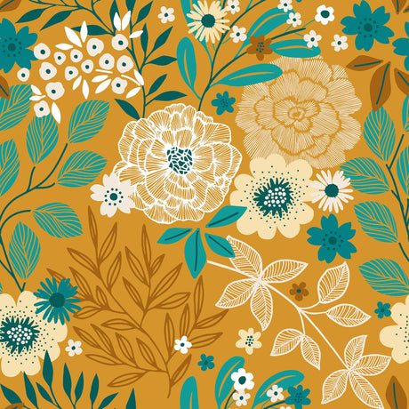 Divine Luxury, Gul - Voksduk med blomster og blader