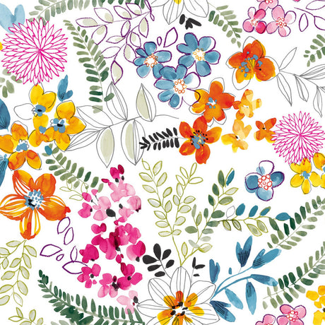 Dufthagen – Hvit voksduk med fargerike blomster, 160 cm bred