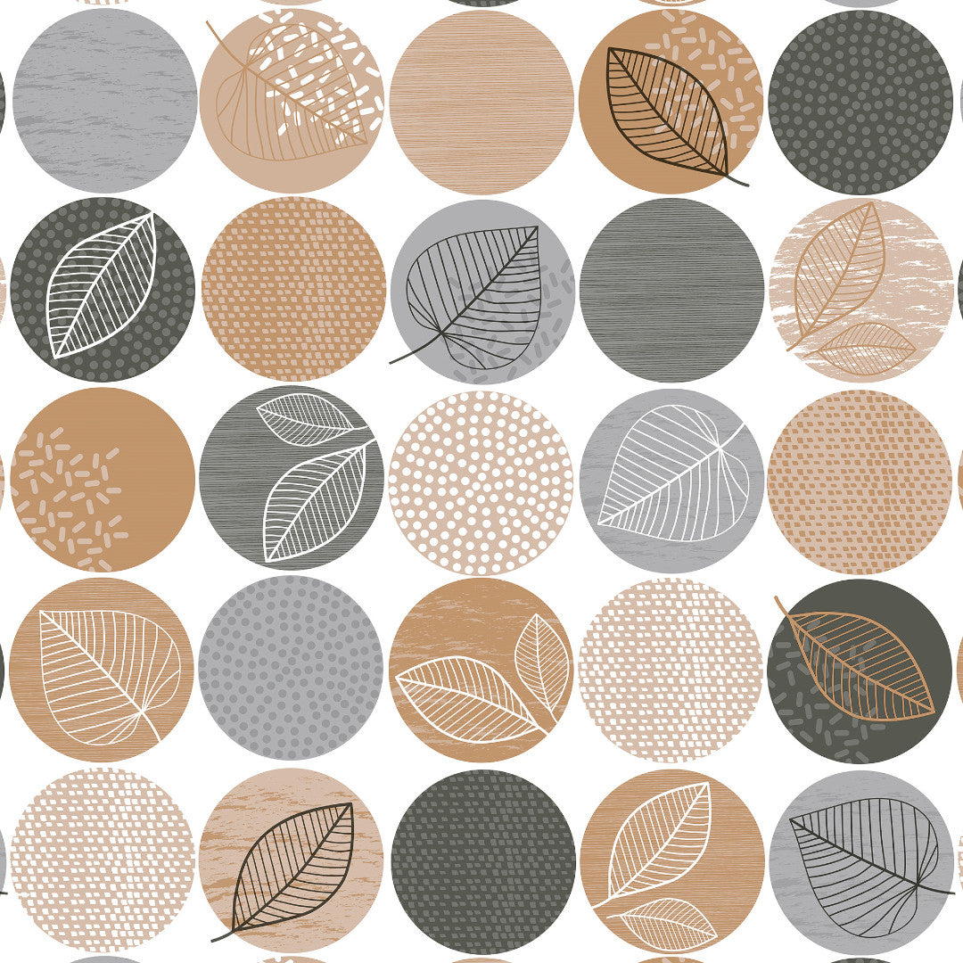 Høstcirkler – voksduk med sirkelmønster og blader i rolige farger