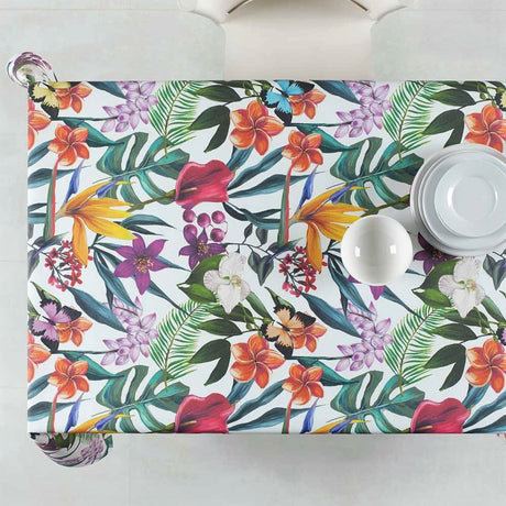 Eksotisk, vakker akrylduk med blomster, 140 cm