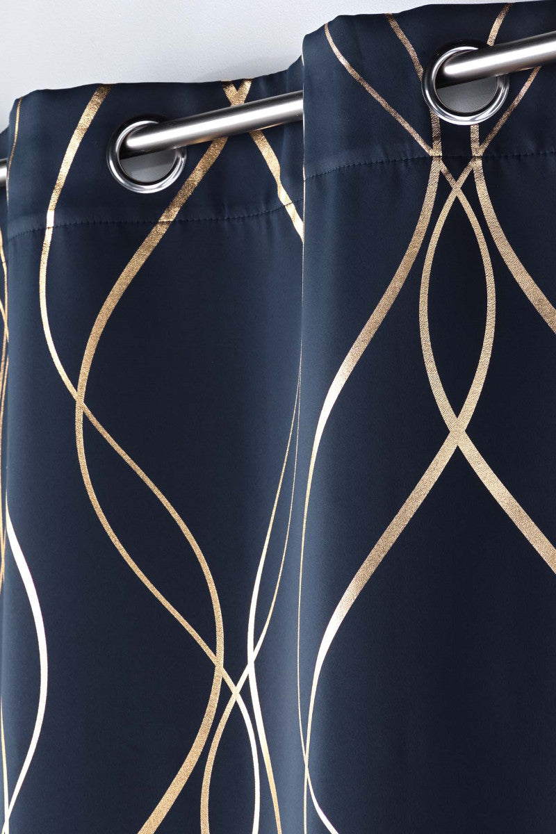 Elise Navy Blå/Gull – Mørkleggingsgardin 135 x 240 cm nærbilde