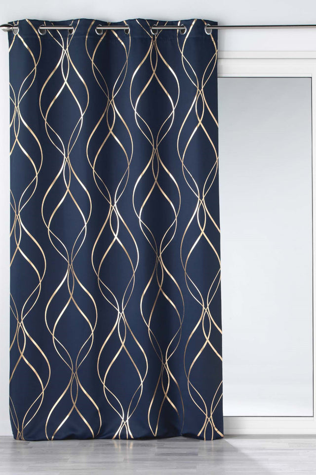 Elise Navy Blå/Gull – Mørkleggingsgardin 135 x 240 cm