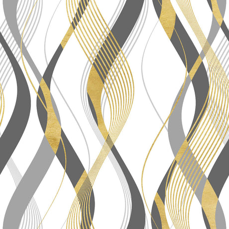 Elite – Gjennomsiktig voksduk med bølgemønster i grått og gull