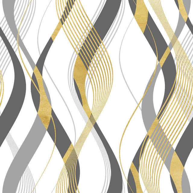 Elite – Gjennomsiktig voksduk med bølgemønster i grått og gull