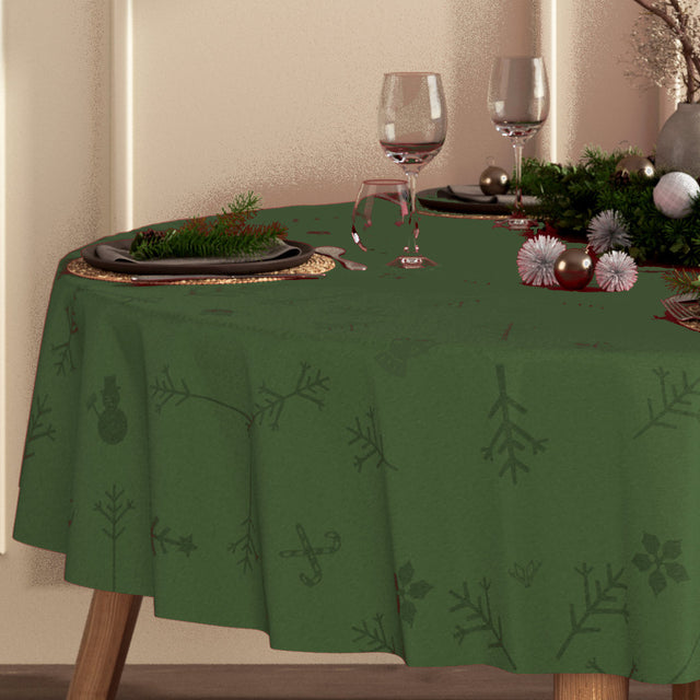 Engholm Noel jacquardvevd rund juleduk, grønn - Ø 180 cm