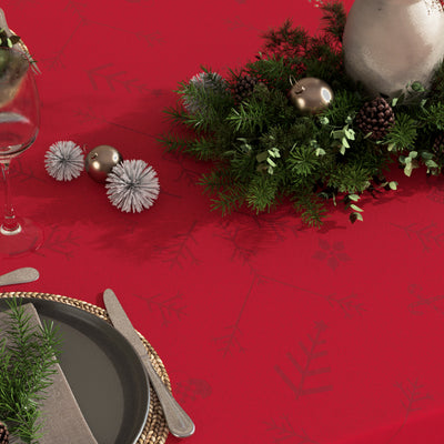 Nærbilde – Engholm Noel jacquardvevd rund juleduk, rød - Ø 250 cm