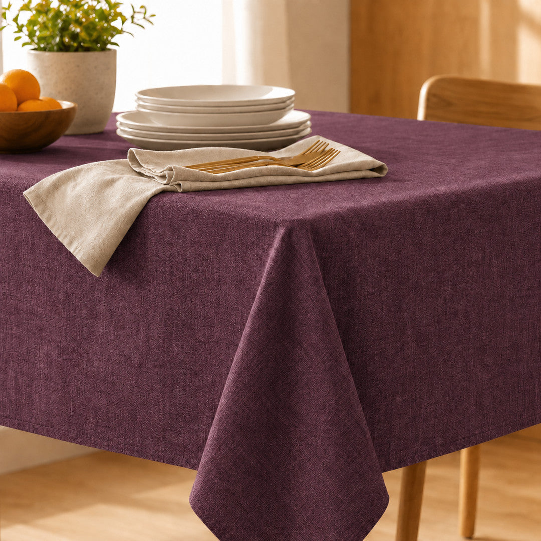 Ensfarget linduk - Ensfarget duk i 100% lin belagt med akryl - Aubergine