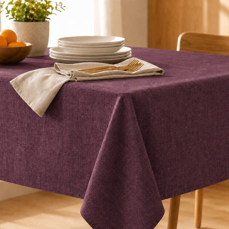 Ensfarget linduk - Ensfarget duk i 100% lin belagt med akryl - Aubergine
