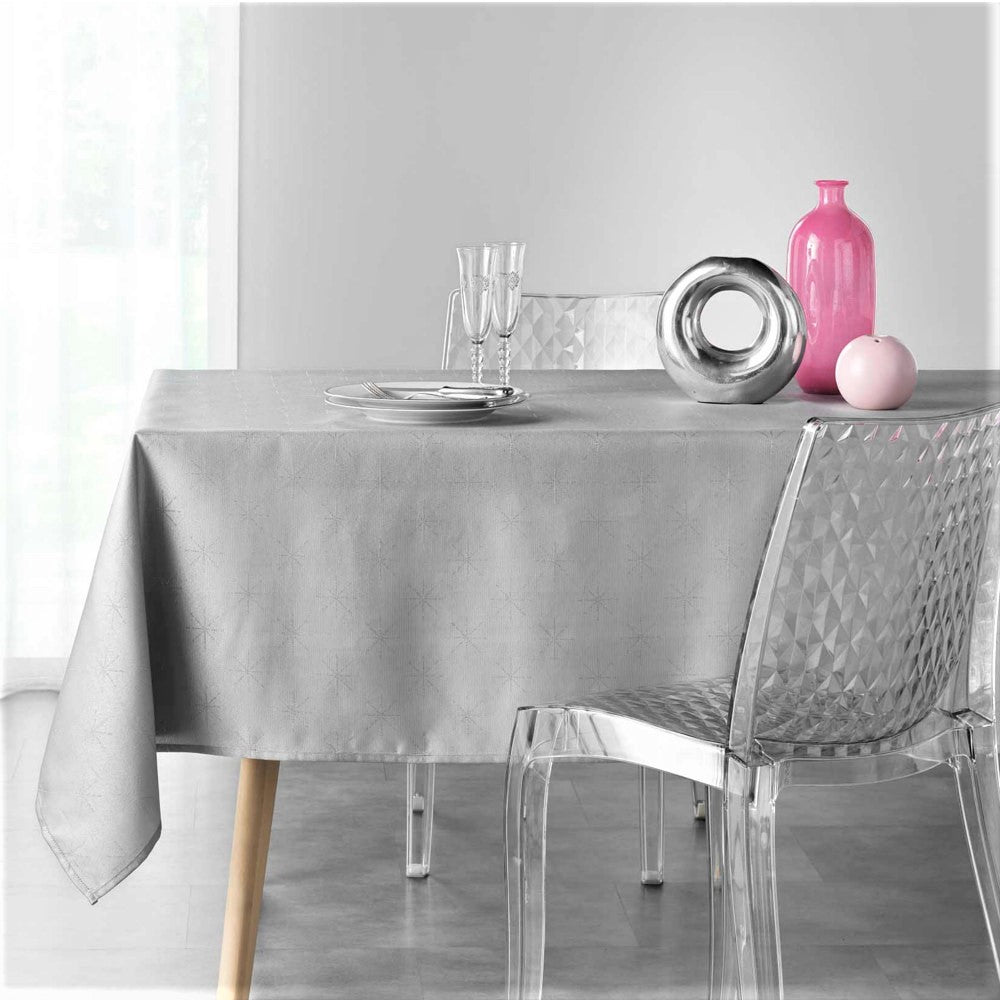 Etoiles Grey/Silver – jacquardvevd damaskduk med flekkavvisende behandling – 140 x 300 cm