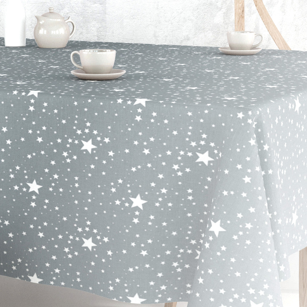 Etoiles Silver - Julevoksduk i grå/sølv med hvitt stjernemønster