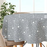 Etoiles Silver - Rund julevoksduk i grå/sølv med hvitt stjernemønster