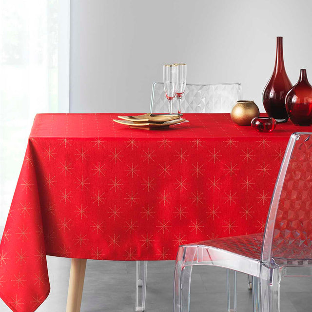 Etoiles Red/Gold – Jacquardvevd damaskduk med anti-flekker – 140 x 240 cm