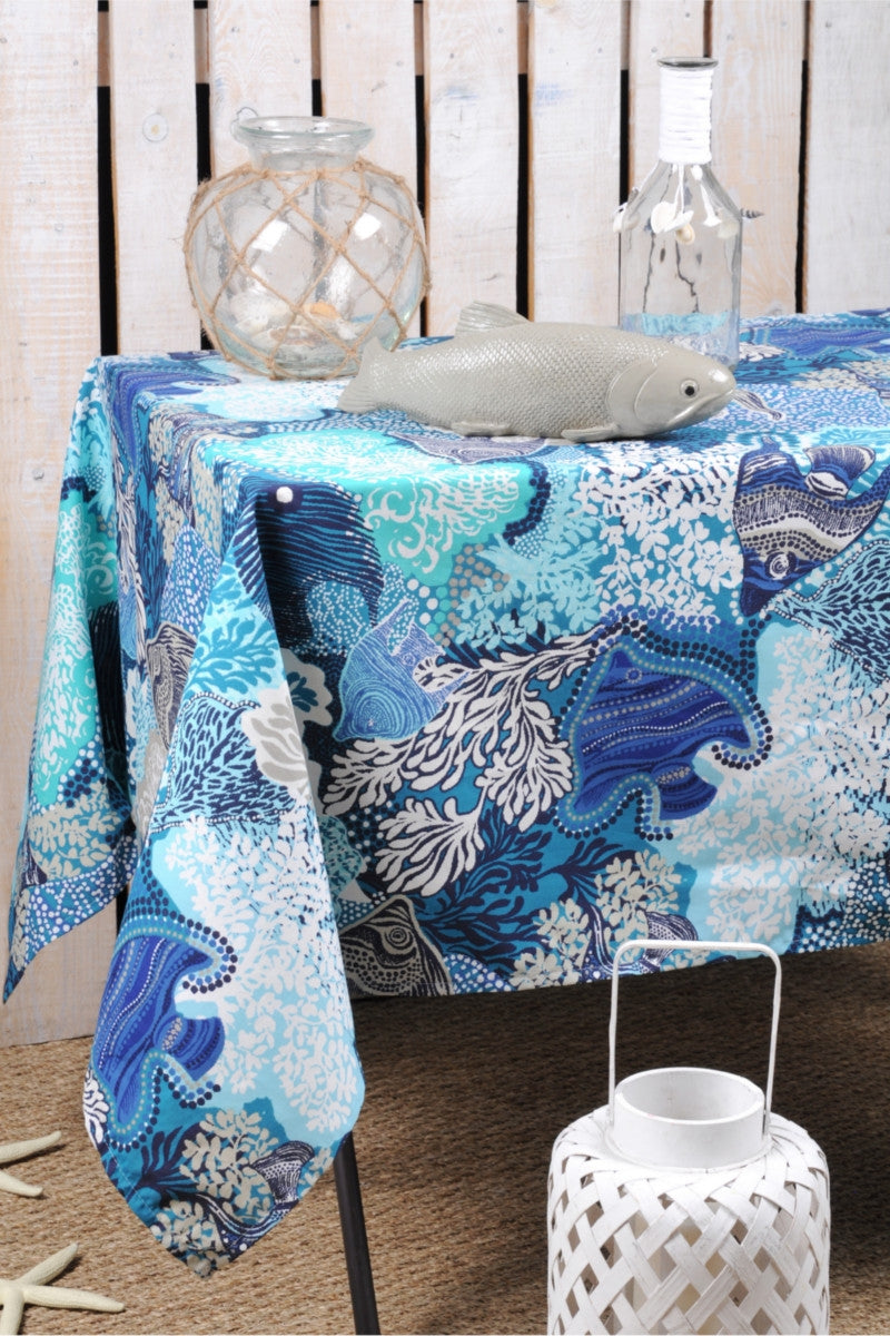 Exofish blå, Laura Lancelle akrylduk – 155 cm bred