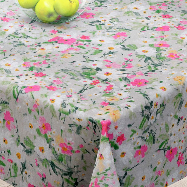 Faustine Lyserød - Vakker linduk med blomster - 100 % lin