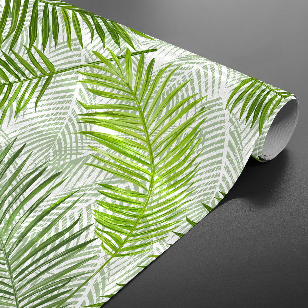 Feuilles Green – Voksduk med vakre grønne palmeblader, opprullet