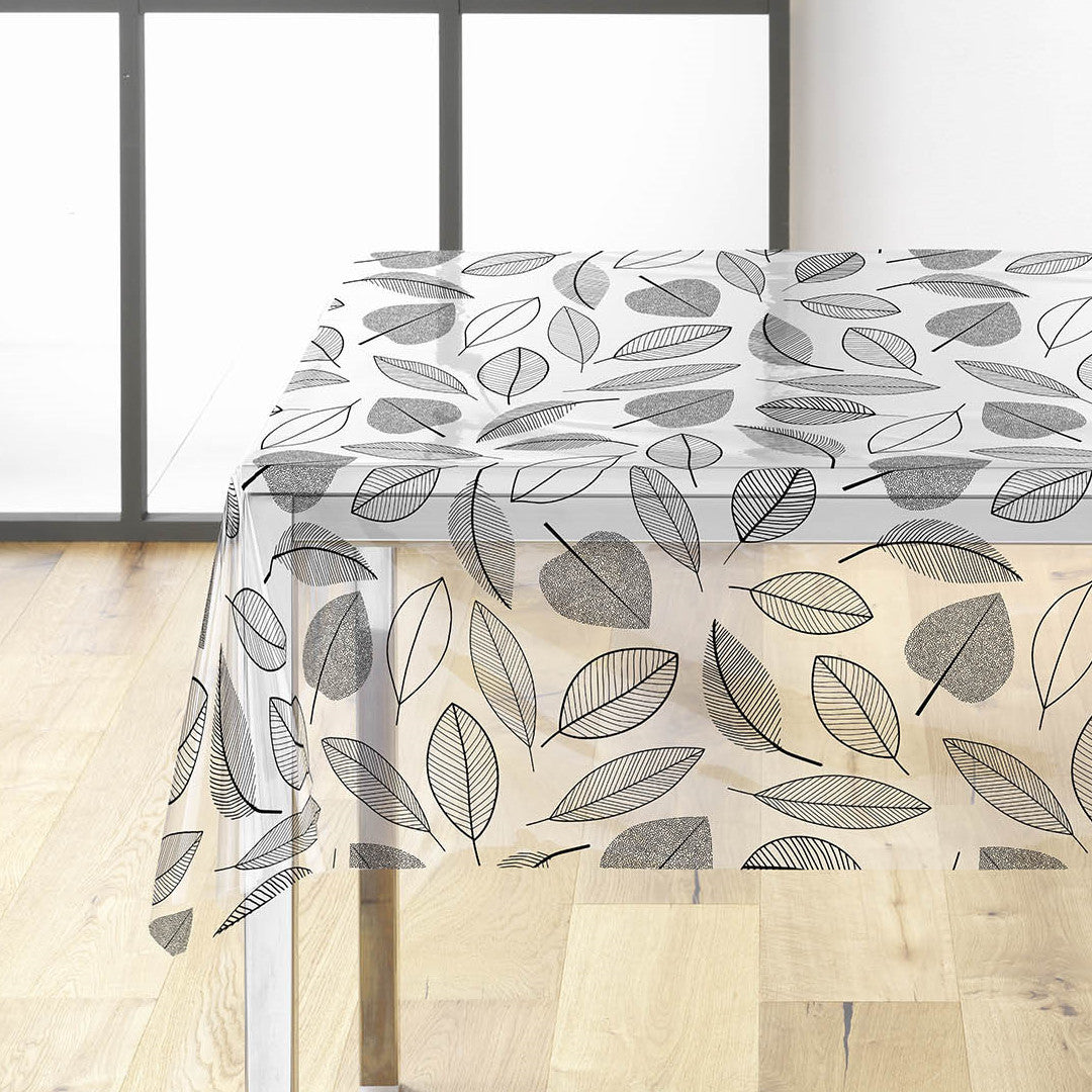 Feuillette Black Glitter – kraftig gjennomsiktig voksduk med linjeblader og glittereffekt, hjørne