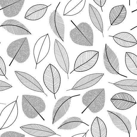 Feuillette Black Glitter – kraftig gjennomsiktig voksduk med linjeblader og glittereffekt