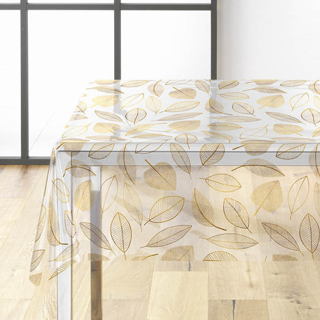 Feuillette Gold Glitter – kraftig gjennomsiktig voksduk med linjeblader og glittereffekt, hjørne