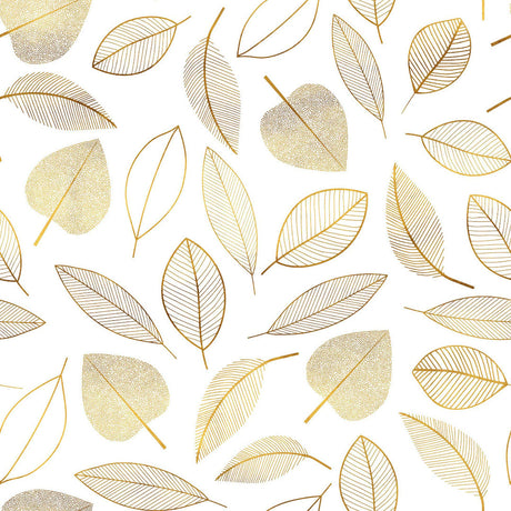 Feuillette Gold Glitter – kraftig gjennomsiktig voksduk med linjeblader og glittereffekt