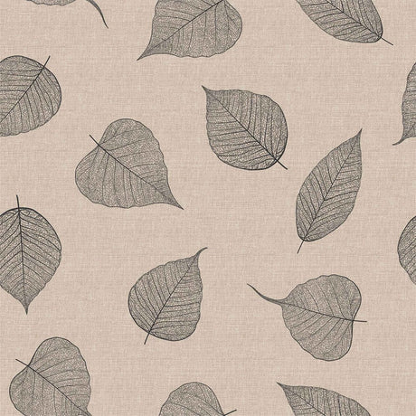 Textilia Feuillys Linen – Voksduk i hørlook med sorte strekblader