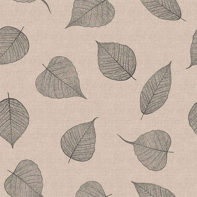 Textilia Feuillys Linen – Voksduk i hørlook med sorte strekblader